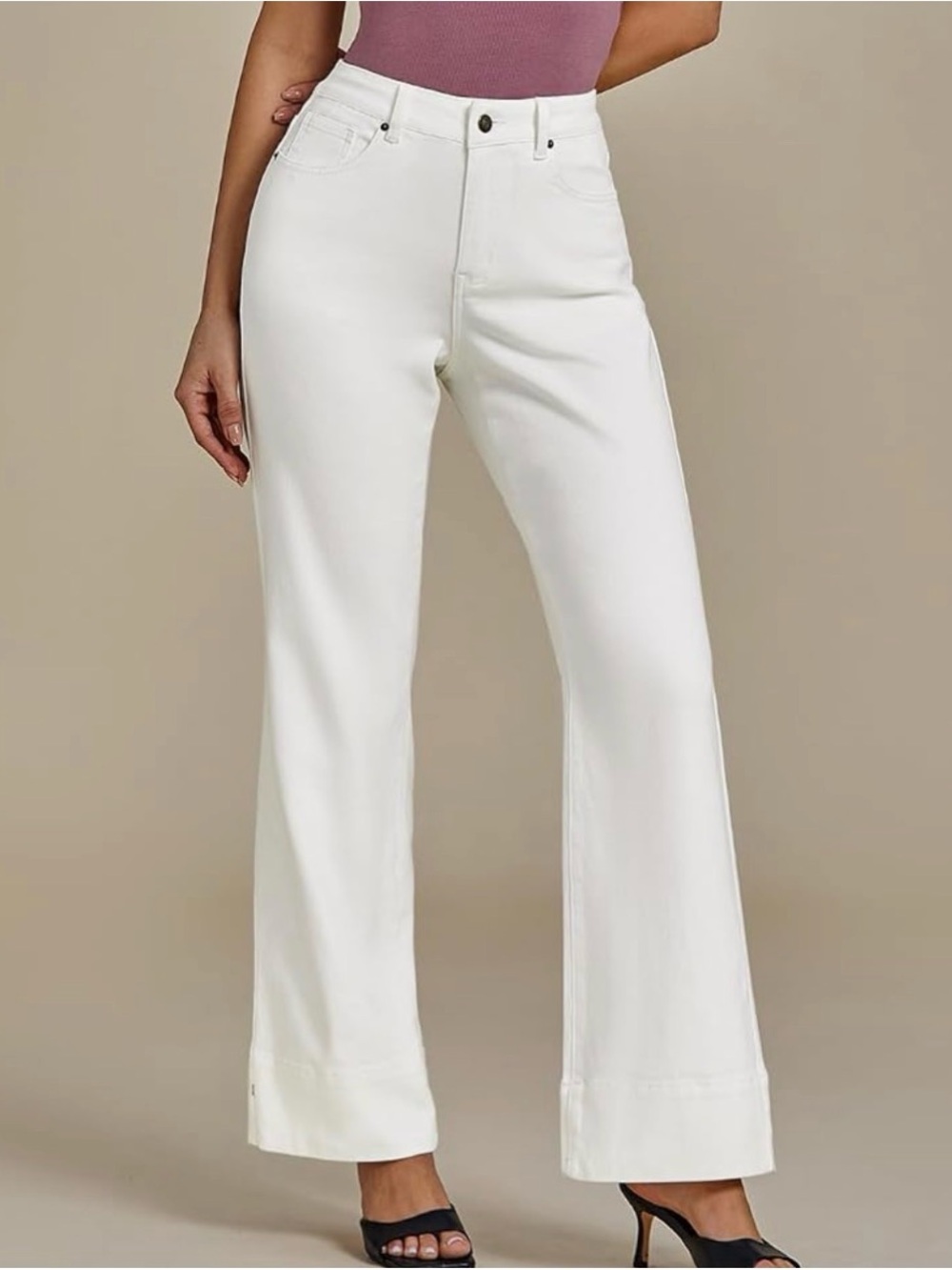 Luvamia Women’s White Denim Preppy Feminine Classic White Jean Pants Size Large
